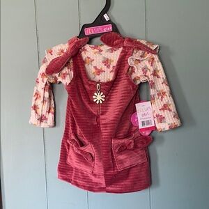 Baby 0-3 months adorable Delia's Girl Pink Corduroy Dress with Floral Top